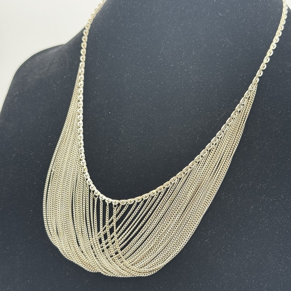 Vintage Sterling Silver 925 Curtain Layered Bib Drape Chain 18" Necklace 27g